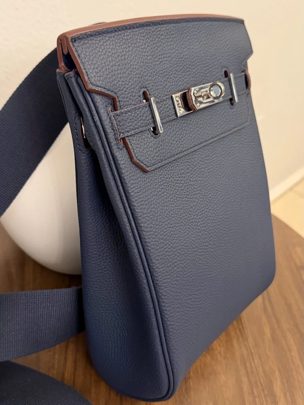 Men's Navy Leather Crossbody Bag with Silver Hardware